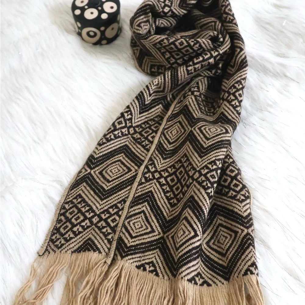 Original Alpaca Wool Blend Scarf Brown & Camel Color Unisex‎